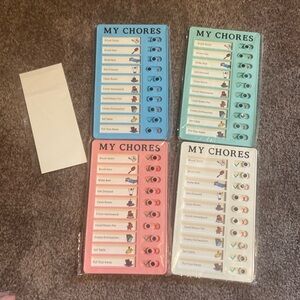 Kids Reusable Chore Charts Set of 4 Household Duties Customizable Checklist